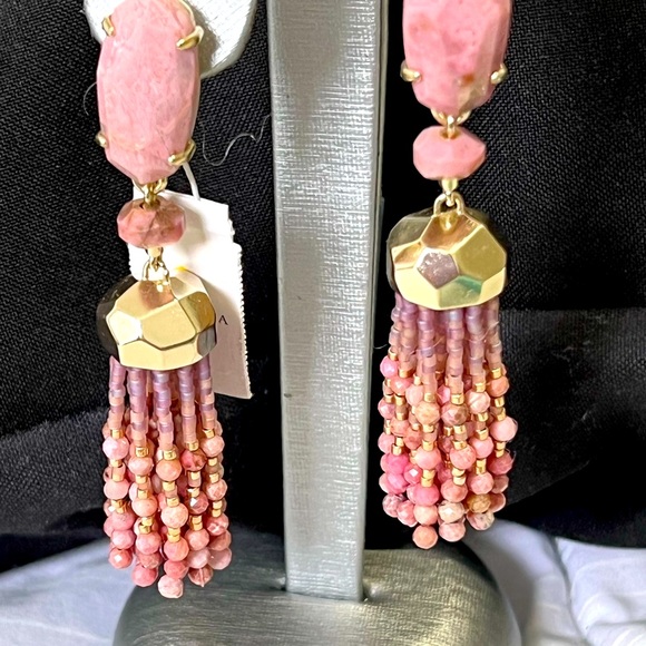 NWT Kendra Scott RARE & Retired Dove Earrings Pink Rhodonite Yellow Gold Amazing - Picture 3 of 11